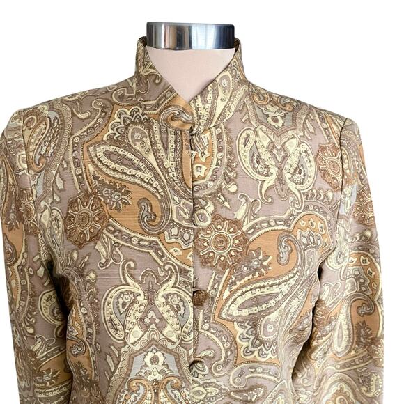 Jeremy Spencer Vintage 100% Silk Tan Gold Paisley 2-Piece Blazer/Skirt Set Sz 10 - Picture 2 of 11